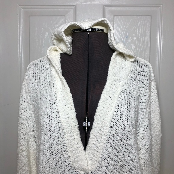 J.Jill Cotton Blend Textured Loose Knit V Neckline Off White Hoodie Sweater XL P - Picture 3 of 14